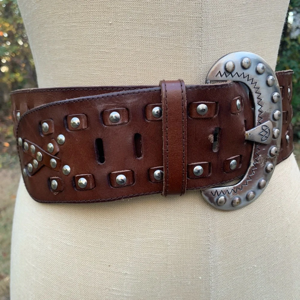 Vintage Oversized Riveted Woven Leather Belt